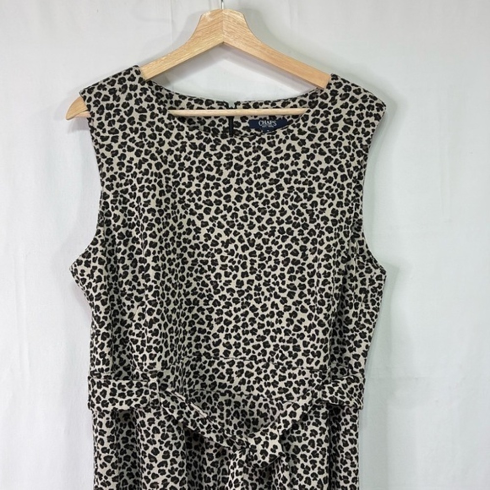 🥒 Chaps leopard, sleeveless round, neck, fit, and flare knit dress